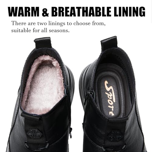 Optigard Men's Italian High-top Casual Leather Boots,Side Zipper Waterproof Non-Slip Warm Fur Lined Business Dress Booties Chelsea Chukka Ankle Boots for Men3