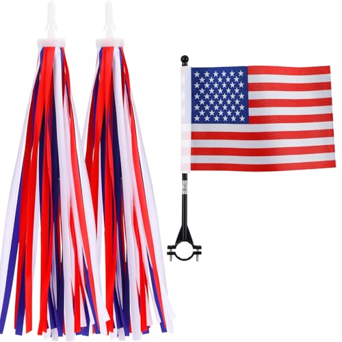 Patriotic Bike Streamers American Flag 4th of July Bike Tassels Ribbon Red White Blue Bicycle Handlebar Tassels Parade Patriotic Bicycle Scooter Tricycle Decor for Independence Day Parade Party