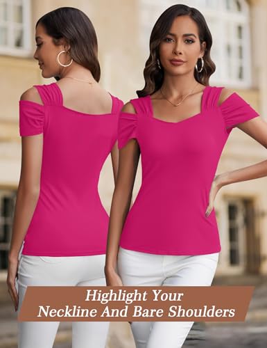 Image of Blingfit Cold Shoulder Tops Summer Tunic Shirts for Women T Shirts V Neck Short Sleeve Casual Tees Blouses 2026