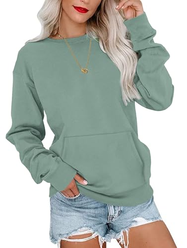 WNEEDU Sweatshirt Damen Rundhalsausschnitt Langarmshirts Herbstoutfits...
