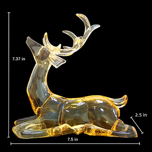 Beaulemna Acrylic Reindeer Deer Figurine Glass Collection Ornament Statue Animal Collectible Sitting Christmas Decor Home Decor (Amber) #TOP3
