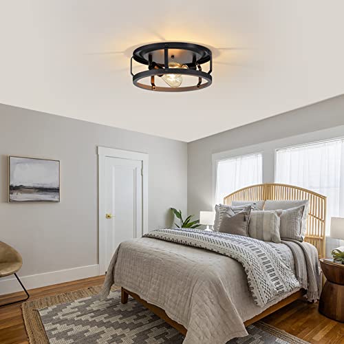 Svidau 2 Pack Light Fixtures Ceiling Mount, 13 Inch Matte Black Industrial Flush Mount Ceiling Light For Farmhouse, Light Fixtures Ceiling For Kitchen, Bedroom, Hallway (E26 Base) #TOP3