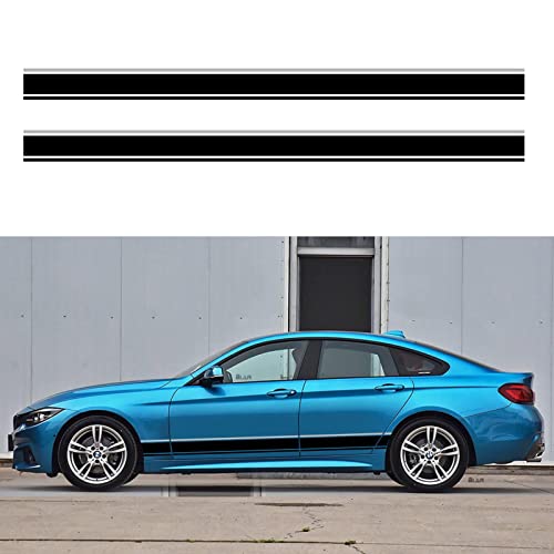 Image of Universal Sports Racing Stripe Lattice Totem Stickers Decals DIY Car Decal Stripe Vinyl Stickers Decoration Racing Accessories for Truck Auto Car Body Side Door78.7 X4.9(2pcs)(Black and Grey)