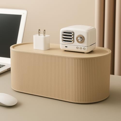 Image of Soko Cable Management Box with Mobile Stand | Cords Hider & Surge Protector | Concealer for Power Strips, Router, TV, Gadget Wires Storage Organizer Tray for Desk, Table - Home, Office - Brown