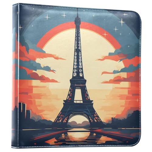 JIPONI Eiffel Tower and Sunset Large Photo Album, DIY Leather Cover Scrapbook Albums for 4x6 5x7 6x8 Pictures, Self Adhesive Memory Book for Wedding, Baby, Family