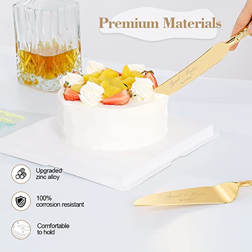 Vomiceak Wedding Cake Knife And Server Set, Personalized Gold Cake Serving Set, Engraved Cake Cutting Set For Wedding, Pie Server Pizza Cutter, Bridal Gift(Cus-Flower) #TOP2