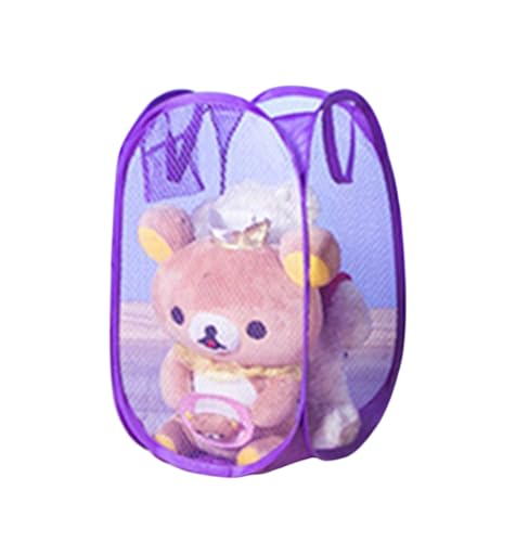 Portable Small Mesh Laundry Hamper Foldable Nursery Storage Basket for Baby Clothes Kids Toy Pop Up Camper Hampers Purple