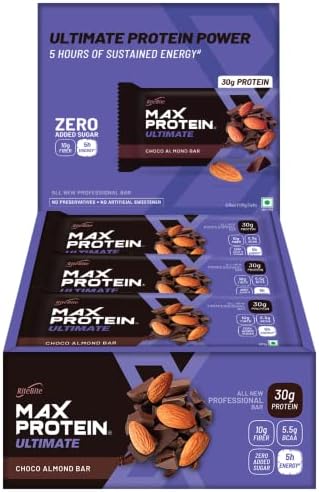 RiteBite Max Protein Ultimate Choco Almond 30g Protein Bars [Pack of 12] Protein Blend, Fiber, Vitamins & Minerals, No Preservatives, 100% Veg, No Added Sugar, For Energy, Fitness & Immunity - 1200g