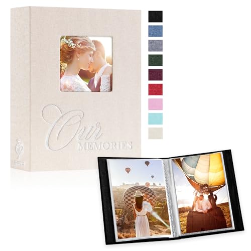 Lanpn WINDOW-OURMEMORIES-4X6 Photo Albums 4X6 100 Photos 2 Packs Slip In, Linen Hardcover Window Small Mini Capacity Ourmemories Photo Book Photobook Each Pack Holds 100 Vertical Photos  cover