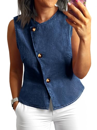Tankaneo Women Denim Vest Tops Button Down Sleeveless...