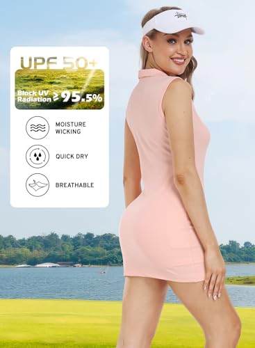 Image of Hiverlay Golf Dresses for Women with Shorts and Pockets, V-Neck Short Sleeve Tennis Dress, Workout Athletic Dresses