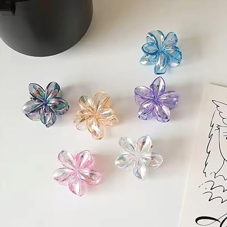 BAOER Accessories 4 pcs Small Viral Flower Hair Claws for Women Hair clutchers clawclips for Girls Plumeria flower hair Clips, Holographic flower hair claws Hair Accessories for Women Girls