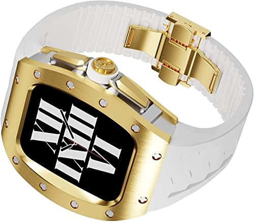 Bracelet de montre en caoutchouc fluorescent et cadre alliage titane 44mm pour Apple Watch SE