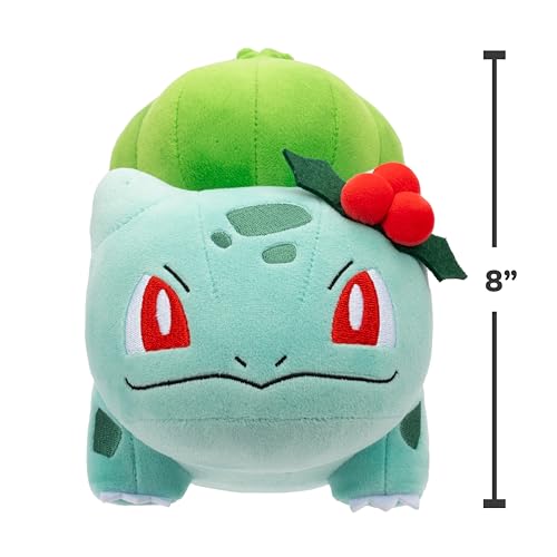 Image of Pokemon Bulbasaur Plush with Holly - 8-Inch Holiday Bulbasaur Plush with Unique Accessory