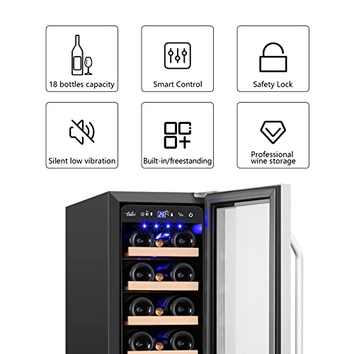 Image of Velivi Mini Wine Fridge 18 Bottle Capacity,Built-in or Freestanding Professional Wine Chiller with Quiet and Stable Temperature Control Systems.