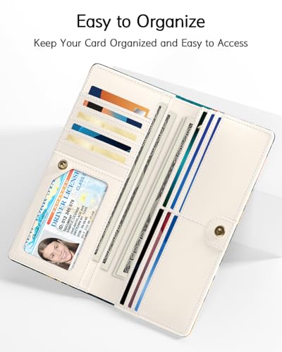 Image of Nipichsha Womens Wallet, RFID Slim Wallets for Women, Thin Ladies Credit Card Holder Purse, Cute Leather Bifold Clutch Billfold with 11 Card Slots & ID Window, Flowers Cat
