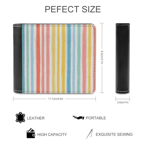 Summer Color Vertical Stripes Textile Pattern Soft PU Leather Bifold Wallet, Coin Purse Credit Pass Case, Durable Card-Holder Slim Billfold for Men Woman Money Storage2