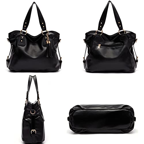 Image of Qiyuer Slouchy Handbag for Women Shoulder Bag Hobo Purse Wallet Set 3pcs | Curved Lines, Dual-use Crossbody /Shoulder, Soft PU Vegan Leather, Divided Compartments, Versatile Roomy for Daily & Work