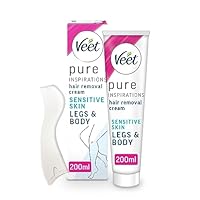 Veet Pure Sensitive Hair Removal Cream 200 ml - Leg Depilatory for Smooth, Exfoliated, and Hydrated Results with Shea Butter