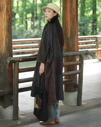 Women's Vintage Distressed Denim Trench Coat Oversized Long Jean Jacket Boho Streetwear Style3