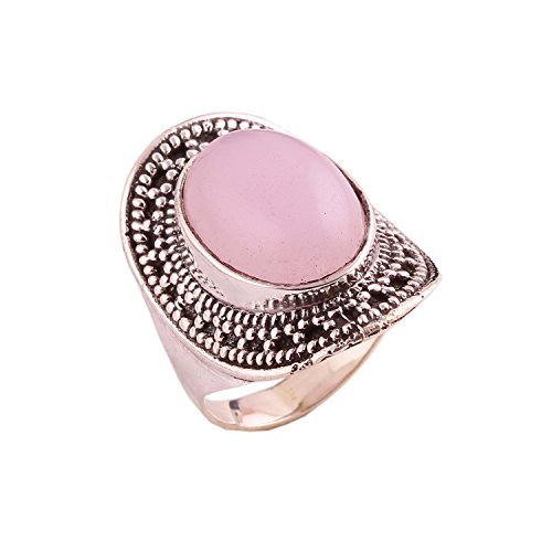 Bague en argent sterling 925 sertie d'un quartz rose naturel clouté main