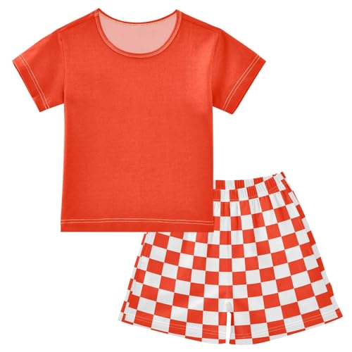 Checkerboard Plaid Yellow Pajama Set Short Sleeve Sleepwear Soft Pajamas Shorts Sets Cotton PJS 5Y