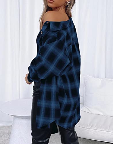 Image of Lacozy Womens Buffalo Plaid Flannel Shirt Long Sleeve Collar Button Down Blouses Tops