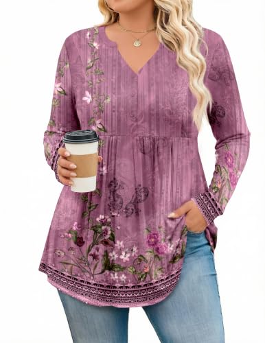 IN'VOLAND Plus Size Tops for Women Long Sleeve Shirts Dressy Casual Blouse