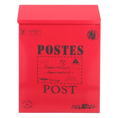 BUGUUYO Boîte Aux Lettres Murale Vintage Style Américain avec Serrure Boîte Aux Lettres Extérieure pour Jardin Rétro Suspendue Facile à Installer Rouge avec Verrouillage Sécurisé
