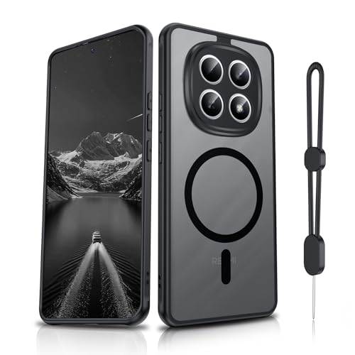 Dizn Hülle für Xiaomi Redmi Note-15 4G/5G: für MagSafe Kameraschutz Magnetisch Case mit Band Matt Transluzente Militärstandard Stoßfest Schutz Handyhülle für Poco M8 5G/Redmi Note15 6.77 Schwarz