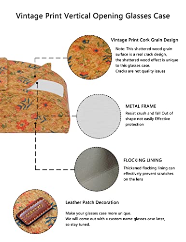 Hard Shell Sunglasses Case Cork,Classic Retro Print Large Glasses Case For Women Men,Vertical Flap Sunglass Eyeglasses (Color 4) #TOP2