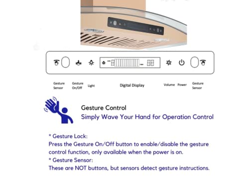 Vesta Amsterdam 800Cfm 36'' Gold Stainless Steel Wall Mounted Range Hood With 6 Speeds Touch/Gesture Control, 6'' Round Vent, Baffle Filters, Led Lights, And Chimney Suitable For 9Ft Ceiling #TOP6