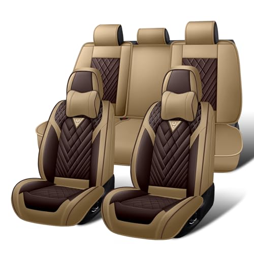HESHS Car Seat Covers Full Set for Hummer H2 2003-2009 Waterproof Nappa Leather Car Seat Cover Full Coverage Car Seat Covers Sets(5 Seats with Headrests/Brown Coffee)