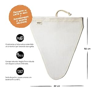 tastory - Sacchetto per latte di noce in canapa a forma di V per latte d'avena 25 x 30 cm I Sacchetti per latte di mandorla I Panno Lavable Per Prpduzione Bio