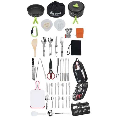 Bisgear 16 Pcs Camping Cookware Stove Carabiner Folding Spork Set + Backpacking Camping Cookware Camp Kitchen Utensil BBQ Organizer