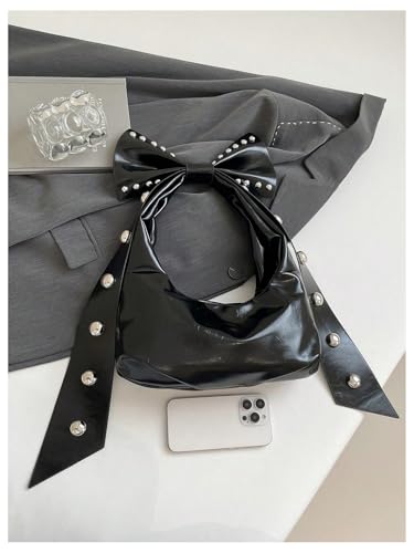 Verdusa Women's Y2K Studded Bow Shoulder Bags Magnet Faux Leather Lightweight Underarm Purses4