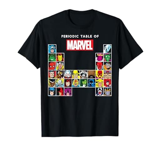 Marvel - Tabla periódica de héroes y Villanos Retro Camiseta | Ya disponible en tu tienda friki favorita! En mundofriki.es!