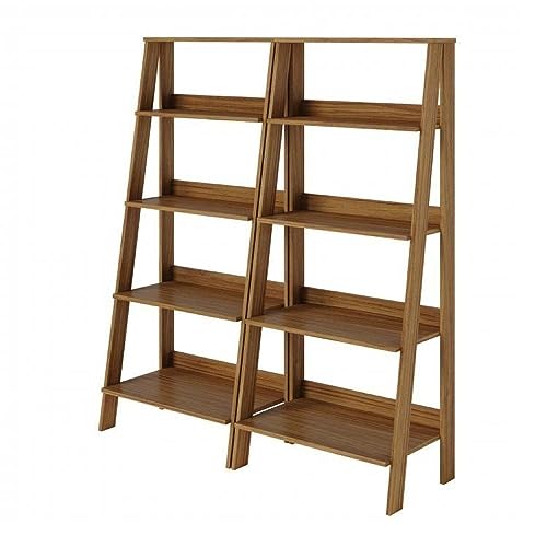Conjunto de 2 Estantes para Livros Escada Biblioteca 140x61cm 4 Prateleiras Tok Yescasa Noce Milano