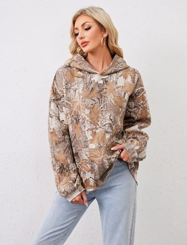 Image of Dsewpaur Camo Hoodie For Women Oversized Long Sleeve Drop Shoulder Fleece Hooded Sweatshirt Pullover With Pocket Outfits