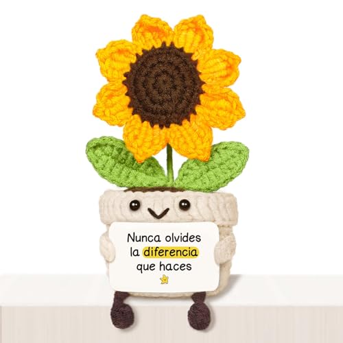 Giftasy Presentes originais para mulher, presentes de aniversário para mulher - girassol de crochê de apoio emocional, detalhes de colegas trabalho, ideias presente para mãe, irmãs, amigas, avó