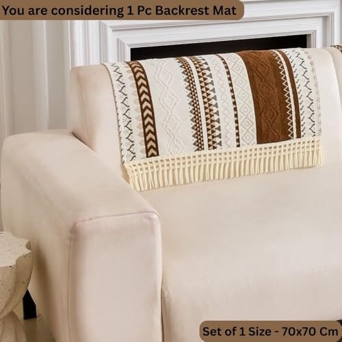 Image of HOMETHREADS Innovative European Premium Style Anti Slip Cotton Sofa Cover Mat with PVC Backing for Non-Slip Comfort (Coffee, 1Pc Backrest | 70x70cm)