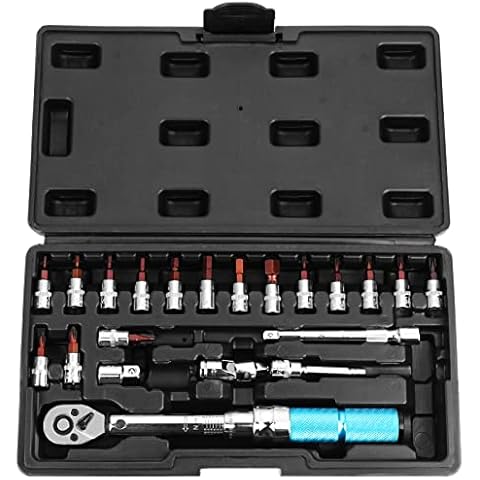 eROOSY Bike Torque Wrench, 1/4 Inch Drive Click Torque Wrench Set, 2-20 Nm Bicycle Maintenance Kit for Road & Mountain Bikes Repair Tool Hex Socket Set with Extension Bar and Box Cover