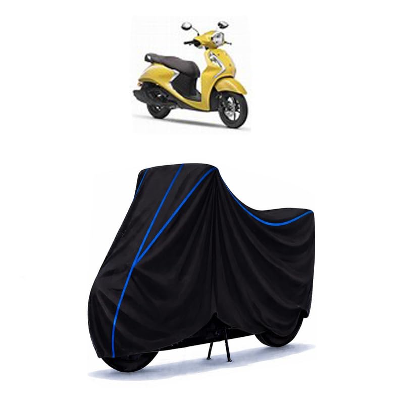 Image of Scooty Cover Water Resistant for Fascino 125 S - Dark Matte Blue | Universal Scooter & Bike Cover | Heavy Duty UV Dust, Rain & Scratch Protection Weather Indoor Outdoor | Black with Blue Piping