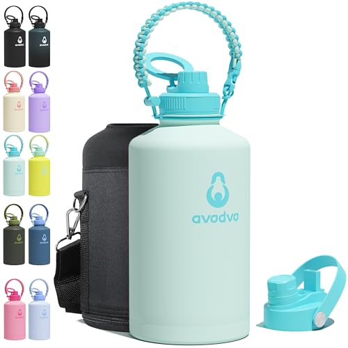 avodvo 1 Gallon Water Bottle with 2 Lids (2-in-1 Straw & Spout Lid, Magnetic Lid), Insulated Water Bottle with Strap, Stainless Steel Water Bottle for Hiking, Gym, Travel, BPA-Free, Green avodvo 1 Gallon Water Bottle with 2 Lids (2-in-1 Straw & Spout Lid, Magnetic Lid), Insulated Water Bottle with Strap, Stainless Steel Water Bottle for Hiking, Gym, Travel, BPA-Free, Green