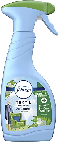 Febreze Textilerfrischer Spray (500 ml) Lenor Antibakteriell Morgentau, Textilspray entfernt 99,9 % der Bakterien und Gerüche aus nicht maschinenwaschbaren Textilien und hinterlässt Frischeduft