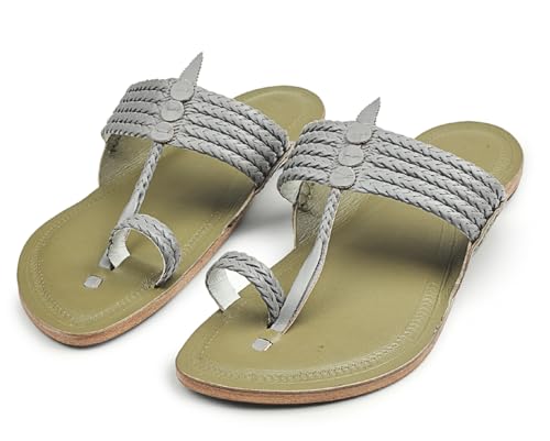 Image of KORAKARI Mens Kolhapuri Chappal, Handcrafted Sandal, Smooth and Comfortable Flip Flops Slipper Anti Slip Design Genuine Leather Traditional Footwear.