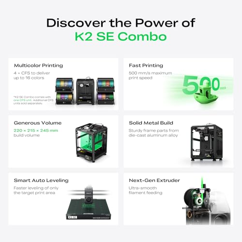 Image of Creality K2 SE Combo 3D Printer, Support Multicolor Printing with CFS, 500mm /s High-Speed Printing, Auto Leveling, Vibration Control, Compact Desktop Upgrate 3D Printer, Print Size 220x215x245mm