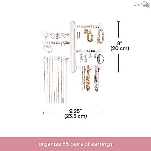 All Hung Up 6-Tier 8" Wall Jewelry Organizer : Command Strips Included For Easy Hanging : 60 Earring Organizer Holes : Necklace Organizer : Bracelet Holder : Ring Holder : Rotating Branches (White) #TOP2