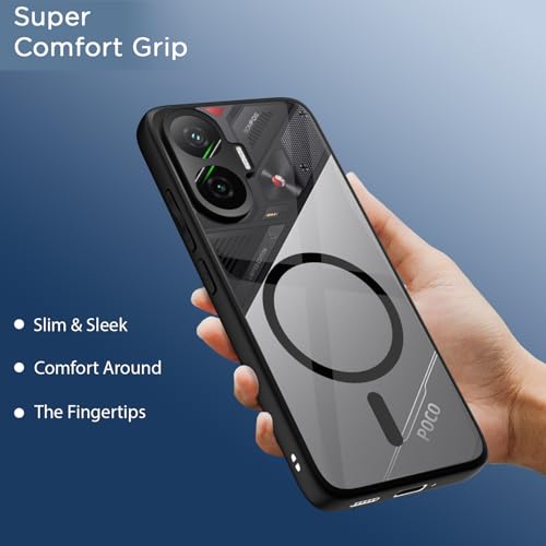 Image of Amazon Basics TPU Back Cover for Poco F7 5G Compatible with Mag-Safe | Shockproof Design | Hard Transparent Back Case (Black Mag-Safe)