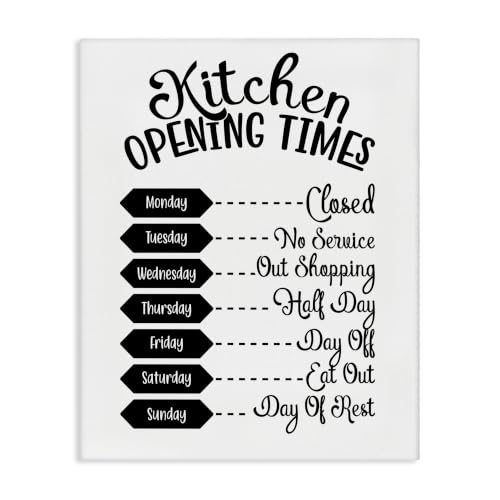 Stupell Industries Kitchen Opening Times Humorous Antique Text Style, Design by Lettered and Lined, Gallery Wrapped Canvas, 16 x 20